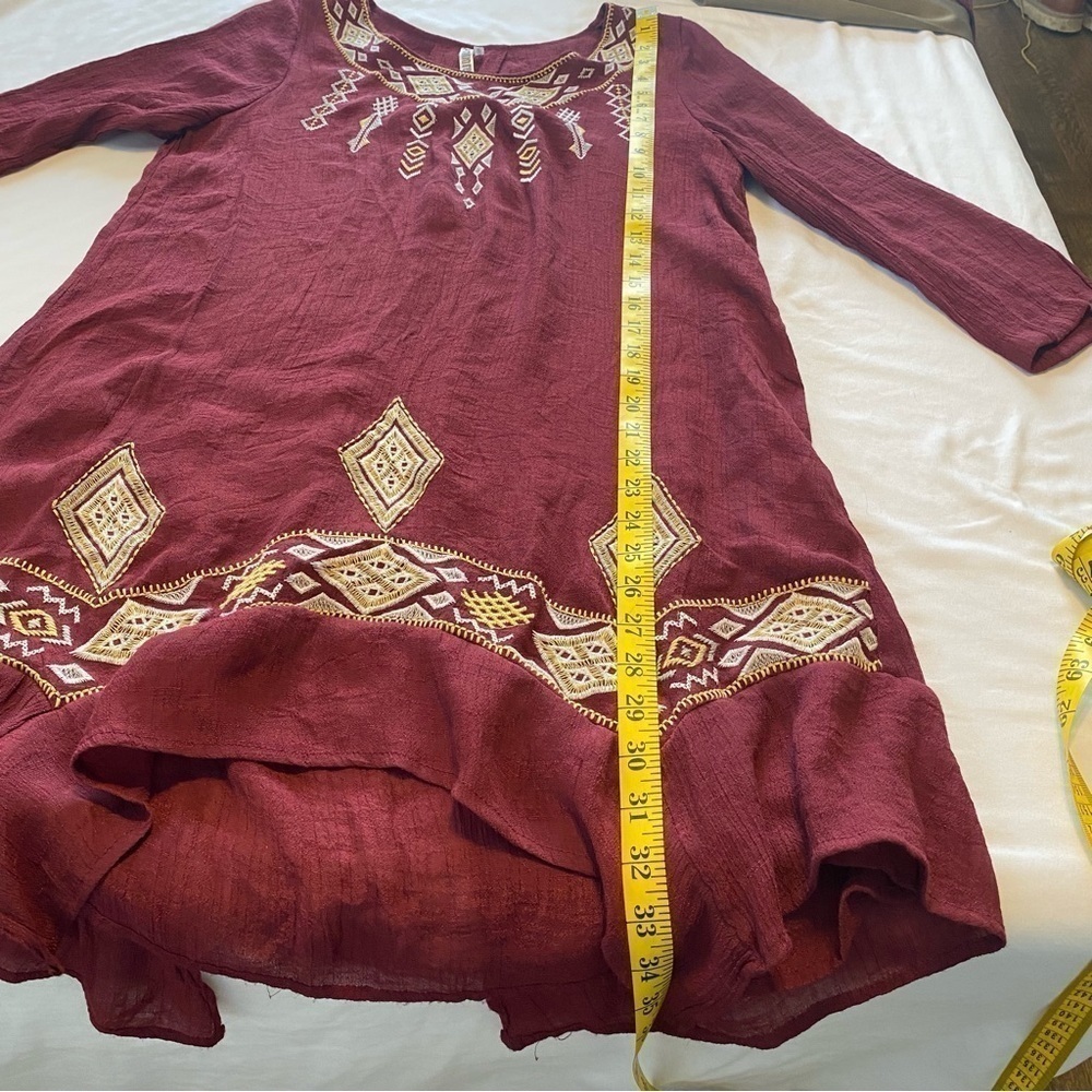 Monoreno Tunic Dress Boho Top Burgundy Non Iron M - Picture 7 of 13